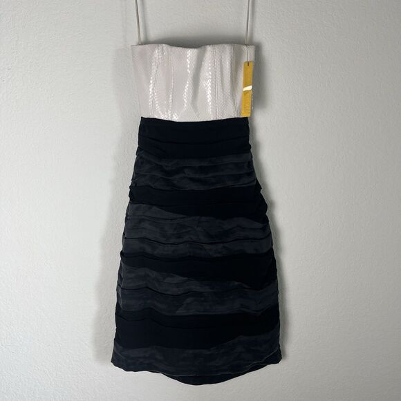 NWT Alice + Olivia Color Block Strapless Dress Black White 4 Cocktail Clubbing - Picture 1 of 10